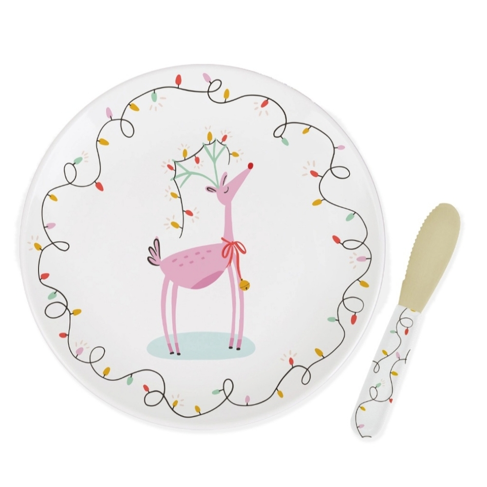 Mary Square Reindeer Christmas Serving Platter and Spreader
